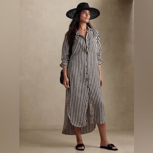 Banana Republic Satin Black and Cream Striped dress